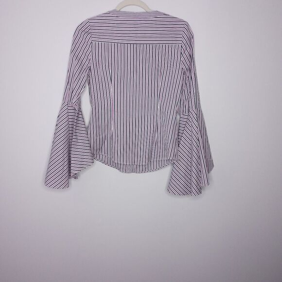 Milly Michelle Bell-Sleeve Striped Shirting Blouse - Picture 10 of 11